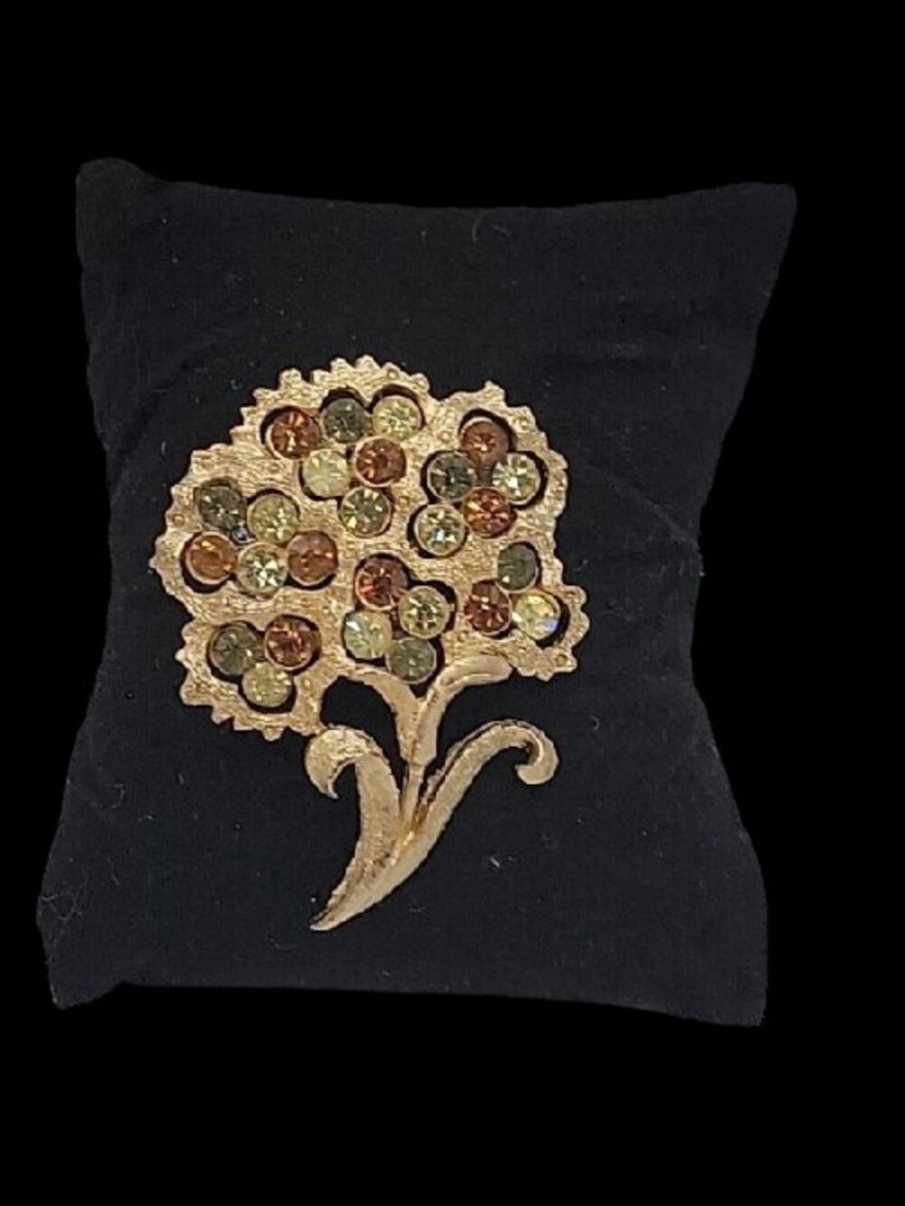 VTG Coro Gold-Tone Flower Bouquet Brooch | Earth Tone Olivine Topaz Rhinestones